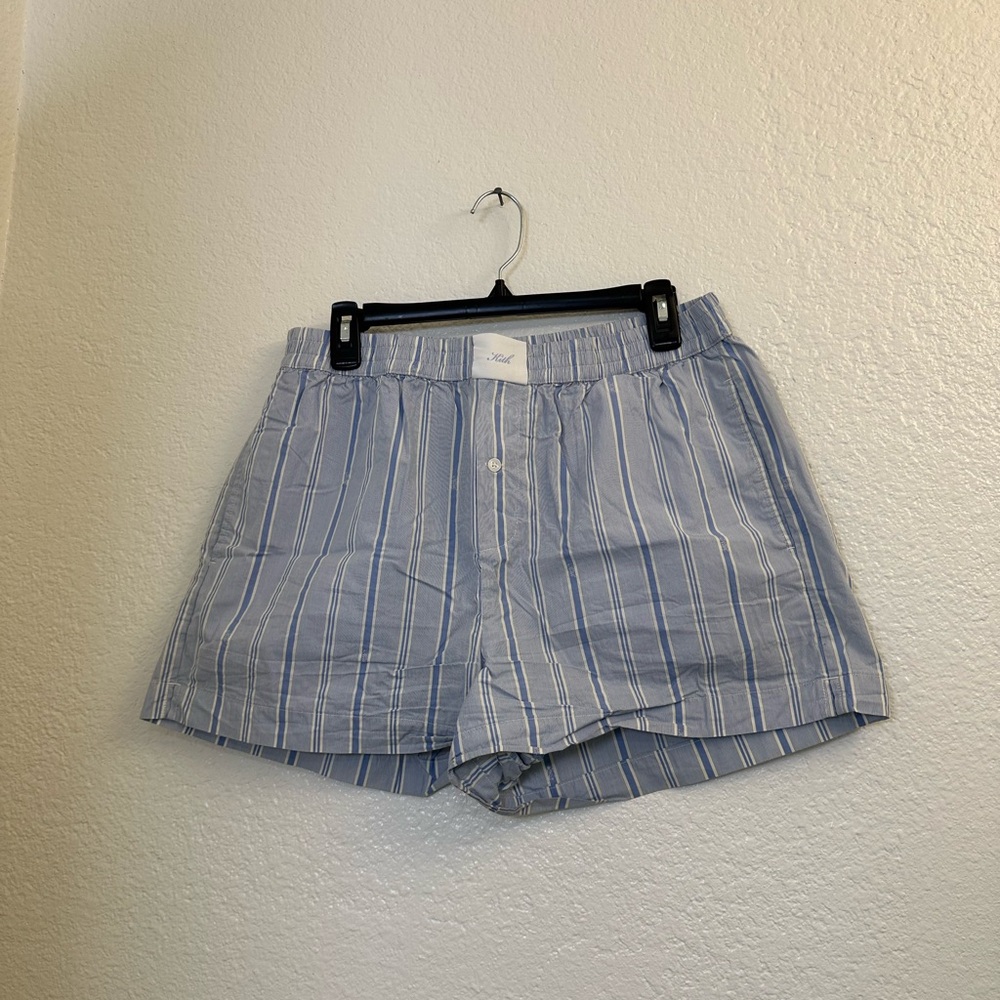 WOMENS KITH BLUE IDA STRIPED BOXER SHORTS (L)